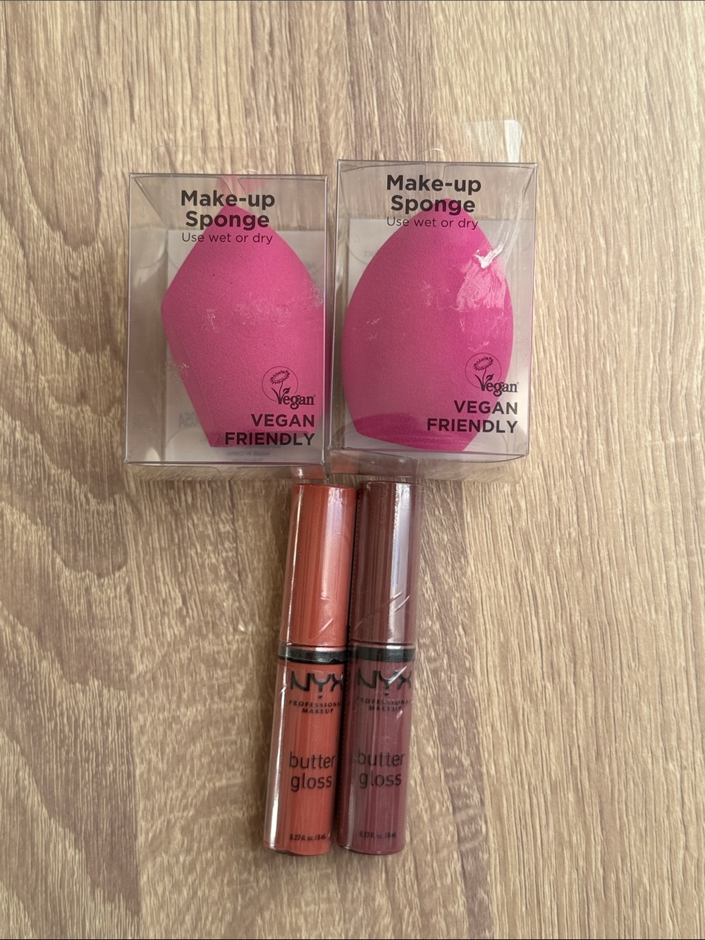 NYX Butter Gloss Duo with Bright Pink Makeup Sponges
